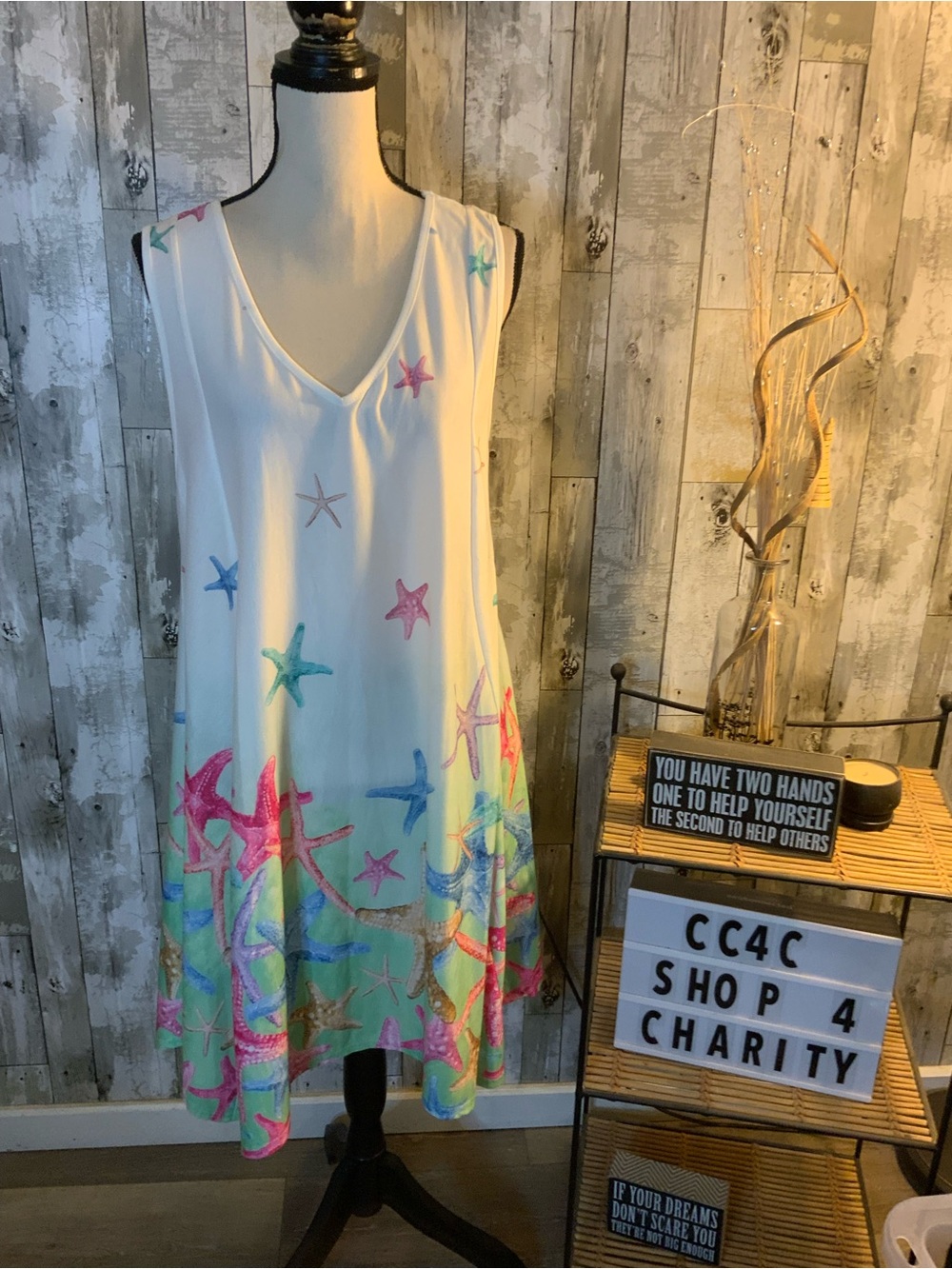 Shoreline White V-Neck Starfish Print Beach Coverup